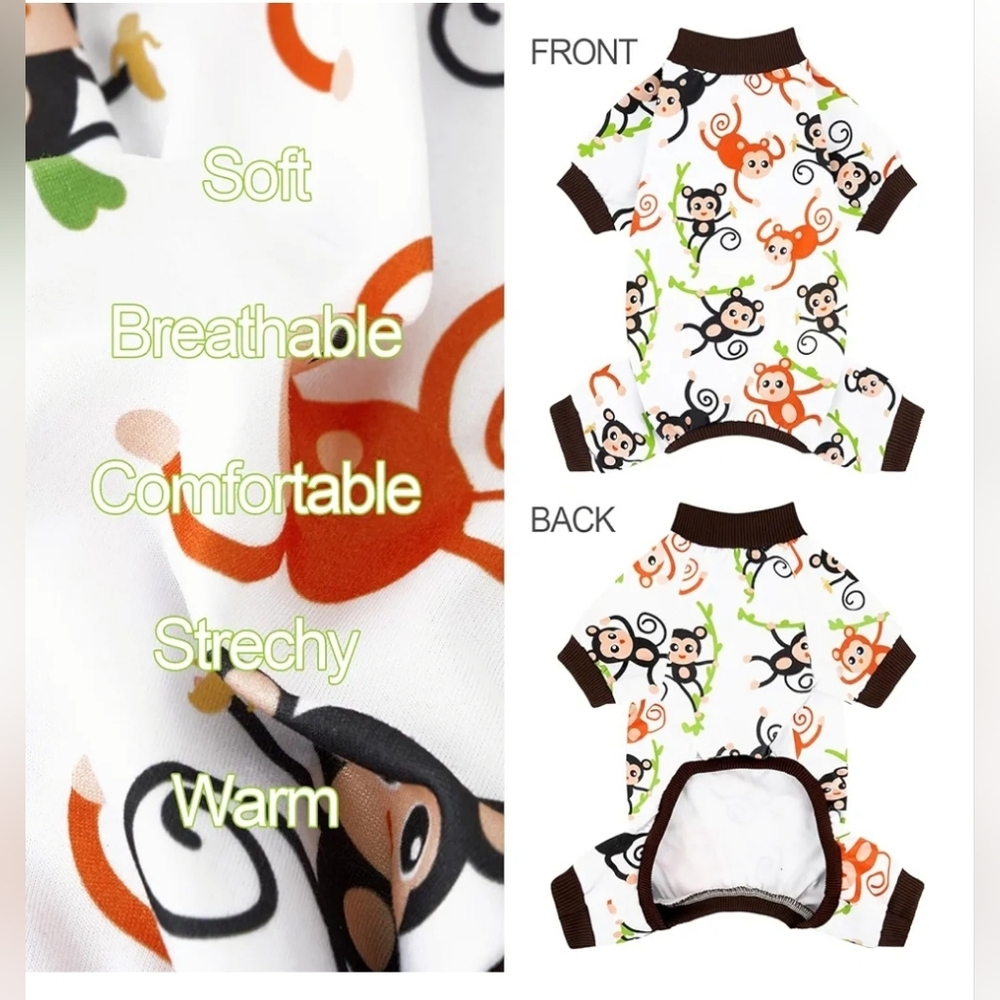 XPudac NWOT Dog 2pc White Monkey & Dinosaur Print Full Body Pajama Set Size XS - Picture 6 of 7